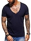 お買い得  メンズカジュアルTシャツ-男性用 Tシャツ ティートップ 平織り Ｖネック 夏 半袖 衣類 筋 エッセンシャル