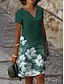 cheap Midi Dresses-Women&#039;s Shift Dress Midi Dress Green Blue Short Sleeve Floral Print Spring Summer V Neck Basic Weekend 2022 S M L XL XXL 3XL
