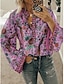 baratos Tops básicos de mulher-Mulheres Camisa Social Blusa Amarelo Rosa Rosa empoeirada Gráfico Floral Botão Imprimir Manga Longa Diário Feriado Vintage Boho Roupa de rua Decote Redondo Padrão Boho S