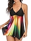 cheap Tankinis-Women&#039;s Swimwear Tankini 2 Piece Plus Size Swimsuit Stripes / Ripples Open Back Printing for Big Busts Black Strap Camisole Bathing Suits Vacation Fashion Sports / Modern / New / Padded Bras