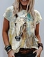 cheap Tees &amp; T Shirts-Women&#039;s Casual Holiday Weekend T shirt Tee Abstract Painting Short Sleeve Animal Round Neck Print Basic Tops Yellow S / 3D Print