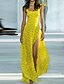 cheap Party Dresses-Women‘s Swing Dress Maxi long Dress Prom Dress Yellow Sleeveless Floral Split Cold Shoulder Print Spring Summer Square Neck Party Stylish Elegant Party Loose 2022 S M L XL XXL / Party Dress