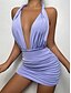cheap Design Party Dresses-Women&#039;s Sheath Dress Mini Dress White Purple Sleeveless Pure Color Backless Spring Summer Deep V Stylish 2023 XS S M L