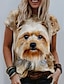 preiswerte T-Shirts-Damen T Shirt Braun Bedruckt Hund 3D Casual Wochenende Kurzarm Rundhalsausschnitt Basic Standard 3D Farbe S