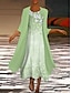 halpa Tulostusmekkot-naisten mekkosetti kaksiosainen mekko midi-mekko vihreä sininen purppura pinkki valkoinen pitkähihainen kukka rypytetty printti kesä kevät syksy pyöreä kaula tyylikäs rento klassikko 2023 s m l xl