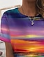 cheap Tees &amp; T Shirts-Women&#039;s T shirt Tee Purple Print Graphic Scenery Casual Daily Short Sleeve Round Neck Basic Regular Abstract 3D Printed Painting S