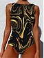 cheap One-Pieces-Women&#039;s Swimwear One Piece Monokini Bathing Suits Plus Size Swimsuit Tummy Control Slim Gold Yellow Scoop Neck Bathing Suits Vacation Fashion New / Sexy / Modern / Padded Bras