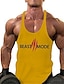 cheap Gym Tank Tops-Men&#039;s Tank Top Vest Tee Letter Round Neck Casual Sports Sleeveless Tops Cotton Muscle White Black Yellow