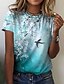 cheap Women&#039;s T-shirts-Women&#039;s Floral Design T shirt Floral Graphic Bird Print Round Neck Basic Tops Green Blue Pink / 3D Print