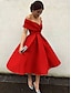 cheap Cocktail Dresses-A-Line Cocktail Dresses 1950s Dress Wedding Guest Red Green Dress Tea Length Short Sleeve V Neck Stretch Fabric V Back with Pleats 2024