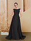 cheap Evening Dresses-A-Line Evening Dresses Glittering Dress Engagement Sweep / Brush Train Sleeveless Jewel Neck Satin with Sequin Appliques 2022 / Formal Evening