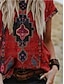 cheap Women&#039;s T-shirts-Women&#039;s T shirt Tee Red Graphic Tribal Patchwork Print Short Sleeve Casual Daily Basic Boho Ethnic Round Neck Regular S
