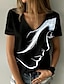olcso Női pólók-Női Póló Fekete Fehér Szürke Grafika Szöveg Nyomtatott Rövid ujjú Napi Hétvége Napi Alap Alkalmi V-alakú Szokványos S