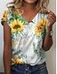 cheap Best Selling Tops-Women&#039;s Casual Daily T shirt Tee Floral Short Sleeve Floral Plants Sunflower V Neck Basic Tops White S / 3D Print