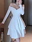 Χαμηλού Κόστους Φορέματα NYE-Γυναικεία Φόρεμα σε γραμμή Α Φόρεμα μέχρι το γόνατο Μαύρο Λευκό Ρουμπίνι Μακρυμάνικο Συμπαγές Χρώμα Πολυεπίπεδο Καλοκαίρι Άνοιξη Ώμοι Έξω καυτό Κοκτέιλ Πάρτι 2023 Τ M L XL XXL