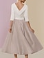 cheap Mother of the Bride Dresses-A-Line Mother of the Bride Dress Wedding Guest Elegant Vintage Jewel Neck Tea Length Charmeuse Half Sleeve with Pleats Crystals 2024