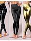 cheap Leggings-Women&#039;s Skinny Leggings Full Length PU Faux Leather Stretchy High Waist Fashion Glamour Party Leisure Sports Black Gold S M