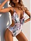 cheap One-Pieces-Women&#039;s Swimwear One Piece Monokini Bathing Suits trikini Normal Swimsuit Floral Print Cut Out Slim Leaf White Black Yellow Strap Camisole Bodysuit Bathing Suits Vacation Fashion New / Sexy