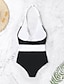 cheap One-piece swimsuits-Women&#039;s Swimwear One Piece Bikini Bottom Monokini Normal Swimsuit Tummy Control Open Back Color Block White Blue Padded Strap Bathing Suits Sports Active Fashion / Sexy / New / Padded Bras