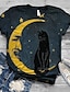preiswerte T-Shirts für Damen-Damen T Shirt Katze Ausgehen Wochenende Bedruckt Schwarz Kurzarm Strassenmode Adrett Rundhalsausschnitt Sommer Frühling