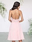 cheap Bridesmaid Dresses-A-Line Bridesmaid Dress Halter Neck Sleeveless Sexy Short / Mini Chiffon / Lace with Pleats / Appliques 2022