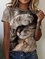 cheap Women&#039;s T-shirts-Women&#039;s T shirt Tee Designer 3D Print Cat Graphic 3D Design Short Sleeve Round Neck Casual Print Clothing Clothes Designer Basic Brown