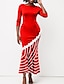 cheap Casual Dresses-Women&#039;s Sheath Dress Midi Dress Purple Red Navy Blue 3/4 Length Sleeve Striped Ruffle Print Spring Summer Round Neck Stylish Work Casual 2022 S M L XL XXL 3XL