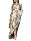 Χαμηλού Κόστους εμπριμέ πουκάμισα-Γυναικεία Φόρεμα πουκαμίσα Καθημερινό φόρεμα Φόρεμα από λινό Μακρύ φόρεμα Χειμερινό φόρεμα Καθημερινά Αργίες Βαμβάκι Λινό Μοντέρνα Καθημερινό Κολάρο Πουκαμίσου Τσέπη Στάμπα Μακρυμάνικο
