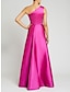 cheap Evening Dresses-Sheath / Column Evening Dresses Luxurious Dress Wedding Guest Floor Length Sleeveless One Shoulder Satin with Overskirt Pure Color 2022 / Cocktail Party