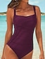 cheap One-piece swimsuits-Women&#039;s Swimwear One Piece Monokini Bathing Suits Swimsuit Ruched Tummy Control Slim Solid Color Plain Strap Elegant Basic Bathing Suits