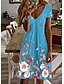 cheap Dresses-Women&#039;s Short Mini Dress Shift Dress Light Blue White Gray Light Green Red Short Sleeve Print Floral V Neck Spring Summer Stylish Casual Vacation 2022 S M L XL 2XL 3XL 4XL