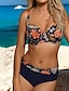 cheap Swimwear-Women&#039;s Swimwear Bikini 2 Piece Plus Size Swimsuit 2 Piece Open Back Printing for Big Busts Floral Black Dusty Blue Underwire Padded V Wire Bathing Suits New Vacation Sexy / Modern / Strap / Strap