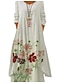 voordelige Maxi-jurken-Dames Swingjurk Maxi-jurk Wit 3/4 mouw Bloemig Afdrukken Lente Zomer Ronde hals Casual Vintage 2022 S M L XL XXL XXXL 4XL 5XL