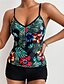 cheap Tankinis-Women&#039;s Swimwear Tankini 2 Piece Normal Swimsuit Leaves Open Back Printing Black Strap Camisole Bathing Suits Vacation Fashion Sexy / Modern / New / Padded Bras
