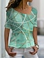 cheap Best Selling Tops-Women&#039;s T shirt Geometric Painting Geometric V Neck Print Basic Tops Green Blue Pink / 3D Print