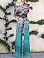 cheap Jumpsuits &amp; Rompers-Women&#039;s Jumpsuit Floral Print Casual Crew Neck Home Casual Short Sleeve Regular Fit Green White Black S M L Spring