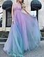 cheap Party Dresses-A-Line Ombre Fairy Prom Valentine&#039;s Day Dress Jewel Neck Sleeveless Floor Length Chiffon with Sleek Pleats 2022