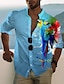 cheap Hawaiian Shirts-Men&#039;s Summer Hawaiian Shirt Shirt 3D Print Graphic Patterned Hawaiian Aloha Parrot Design Stand Collar Casual Daily Button-Down Print Long Sleeve Tops Designer Casual Fashion Comfortable Blue Purple