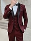 cheap Tuxedo Suits-Dark Grey Burgundy Men&#039;s Prom Suits Wedding Party Ceremony Tuxedos 3 Piece Shawl Collar Solid Color Standard Fit Single Breasted One-button 2024