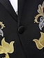 זול חליפות טוקסידו-חליפות נשף גברים שחורות לבנים טוקסידו ערב מסיבת חתונה 2 חלקים צווארון צעיף רקום פרחוני בהתאמה אישית עם חזה אחד עם כפתור אחד 2024