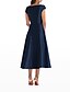cheap Wedding Guest Dresses-A-Line Minimalist Elegant Wedding Guest Engagement Dress Scoop Neck Short Sleeve Tea Length Italy Satin with Draping 2022