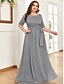 cheap Wedding Guest Dresses-A-Line Plus Size Wedding Guest Formal Evening Valentine&#039;s Day Dress Illusion Neck Half Sleeve Floor Length Nylon with Sash / Ribbon Lace Insert 2022