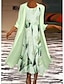 Χαμηλού Κόστους Φόρεμα δύο τεμαχίων-Γυναικεία Σετ Φόρεμα Φόρεμα δύο τεμαχίων Μίντι φόρεμα Πράσινο του τριφυλλιού Γκρίζο Ανθισμένο Ροζ 3/4 Μήκος Μανικιού Φλοράλ Σουρωτά Στάμπα Φθινόπωρο Άνοιξη Στρογγυλή Ψηλή Λαιμόκοψη