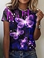 cheap Women&#039;s T-shirts-Women&#039;s Butterfly Design T shirt Graphic Butterfly 3D Print Round Neck Basic Tops Green Purple Pink
