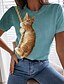 cheap Tees &amp; T Shirts-Women&#039;s Casual Weekend T shirt Tee 3D Cat Painting Short Sleeve Cat 3D Round Neck Print Basic Tops Green Blue Pink S / 3D Print