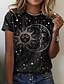 cheap Tees &amp; T Shirts-Women&#039;s T shirt Tee Black Print Galaxy Casual Weekend Short Sleeve Round Neck Basic Regular Painting S / 3D Print