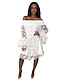 cheap Party Dresses-Women&#039;s Knee Length Dress Shift Dress White Long Sleeve Mesh Polka Dot Off Shoulder Spring Summer Hot Elegant 2022 S M L XL XXL 3XL / Party / Loose