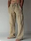 abordables Pantalones de lino-pantalones casuales de color sólido para hombres pantalones de pierna recta de moda pantalones holgados con bolsillos con cordón diseño de cintura elástica pantalones de playa yoga diari