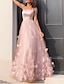 cheap Prom Dresses-A-Line Prom Party Dress Floral Dress Performance Sweet 16 Floor Length Sleeveless Spaghetti Strap Tulle with Pleats Appliques 2024