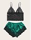 cheap Women&#039;s Sleep &amp; Lounge-Women&#039;s Plus Size 1 set Pajamas Sets Gothic Casual Comfort Color Block Lace Home Party Daily Gift Strap Top Lace Sexy Shorts Fall Spring Green White / Satin